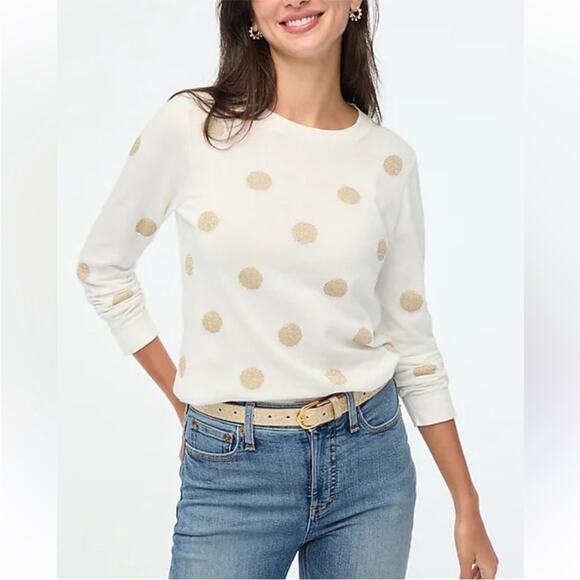 J. CREW Teddie Crewneck cream sweater with gold metallic dots - Picture 1 of 7